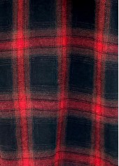 Plaid Drawstring Red Long Sleeve Hoodie