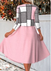 Plaid Two Piece Pink Long Sleeve Dress and Cardigan