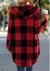 Plaid Red Long Sleeve Hooded Coat