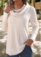 Patchwork White Long Sleeve Cowl Neck Sweatshirt
