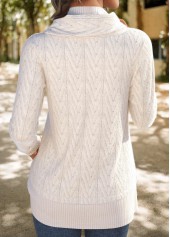 Patchwork White Long Sleeve Cowl Neck Sweatshirt