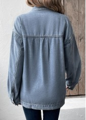 Button Denim Blue Long Sleeve Turn Down Collar Coat