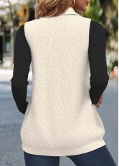 Zipper Beige Sleeveless Stand Collar Waistcoat