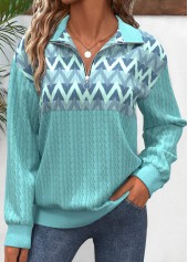Mint Green Plus Size Patchwork Geometric Print Sweatshirt