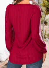 Long Sleeve Square Neck Red Sweatshirt
