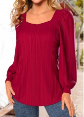 Long Sleeve Square Neck Red Sweatshirt