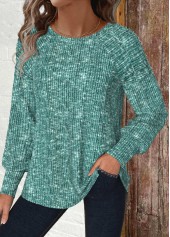 Long Sleeve Green Round Neck T Shirt