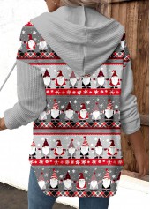 Christmas Print Drawstring Grey Long Sleeve Hoodie