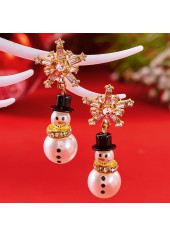 Pearl Snowman Christmas Golden Alloy Earrings