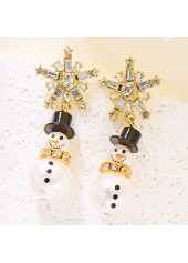 Pearl Snowman Christmas Golden Alloy Earrings