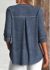 Split Denim 3/4 Sleeve Tunic Blue Shirt