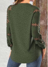 Patchwork Olive Green Long Sleeve Round Neck Sweatshirt