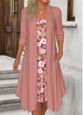 Floral Print Fake 2in1 Pink A Line Dress