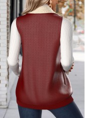 Patchwork Deep Red Sleeveless Stand Collar Waistcoat