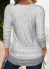 Patchwork Grey Long Sleeve Scoop Neck T Shirt