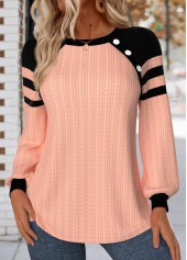 Patchwork Dusty Pink Long Sleeve Round Neck Sweatshirt
