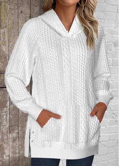White Plus Size Split Long Sleeve Hoodie
