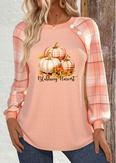 Halloween Dusty Pink Plus Size Patchwork Long Sleeve Sweatshirt