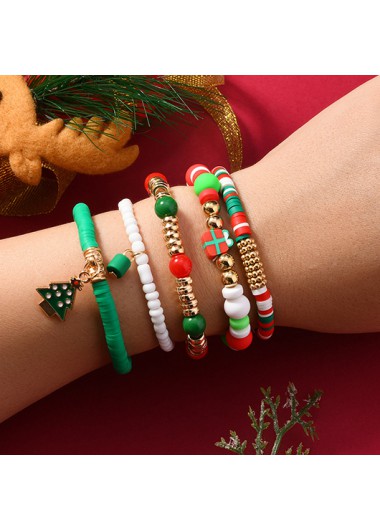 Christmas Beaded Multi Color Alloy Bracelet Set