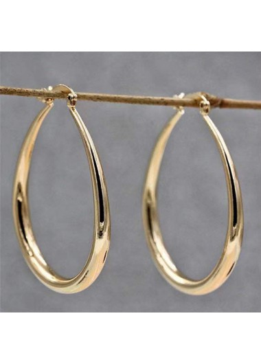 Golden Color Oval Metal Material Earrings