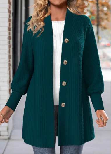 Lace Peacock Blue Button Long Sleeve Coat