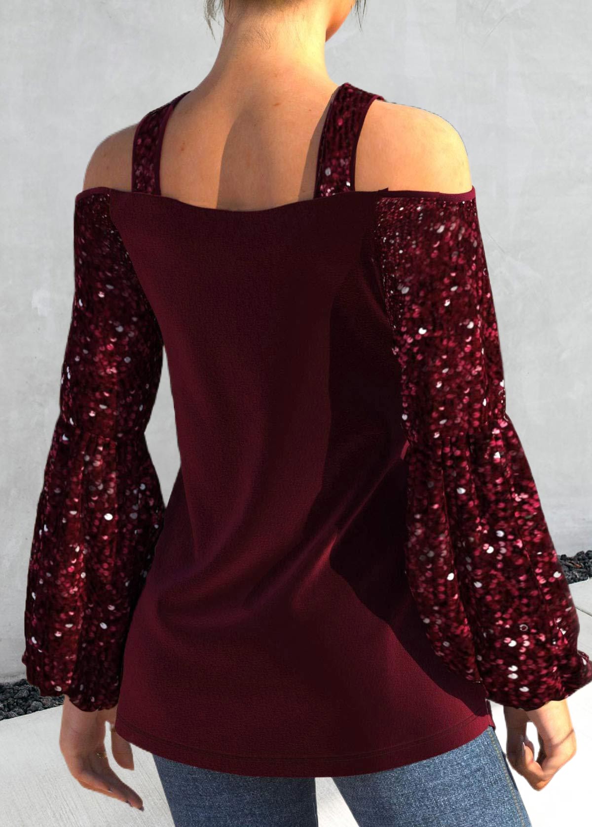 Criss Cross Wine Red Long Sleeve Blouse