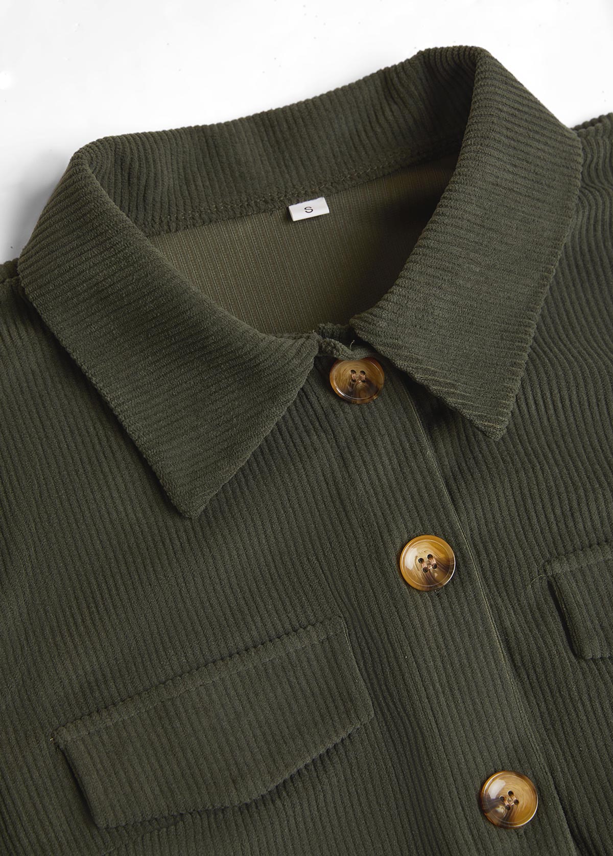 Patchwork Olive Green Sleeveless Shirt Collar Corduroy Waistcoat