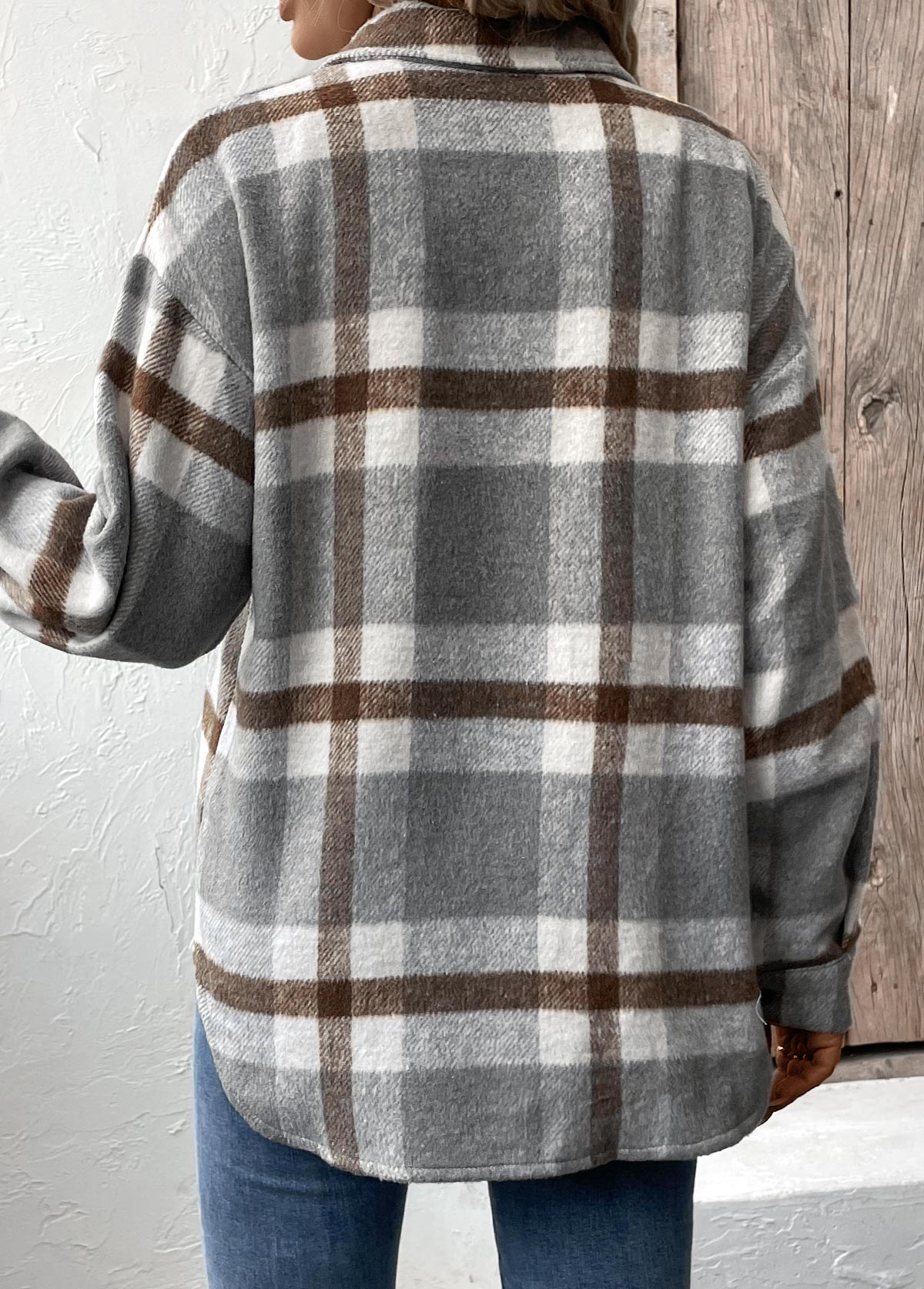 Plaid Tummy Coverage Grey Long Sleeve Coat