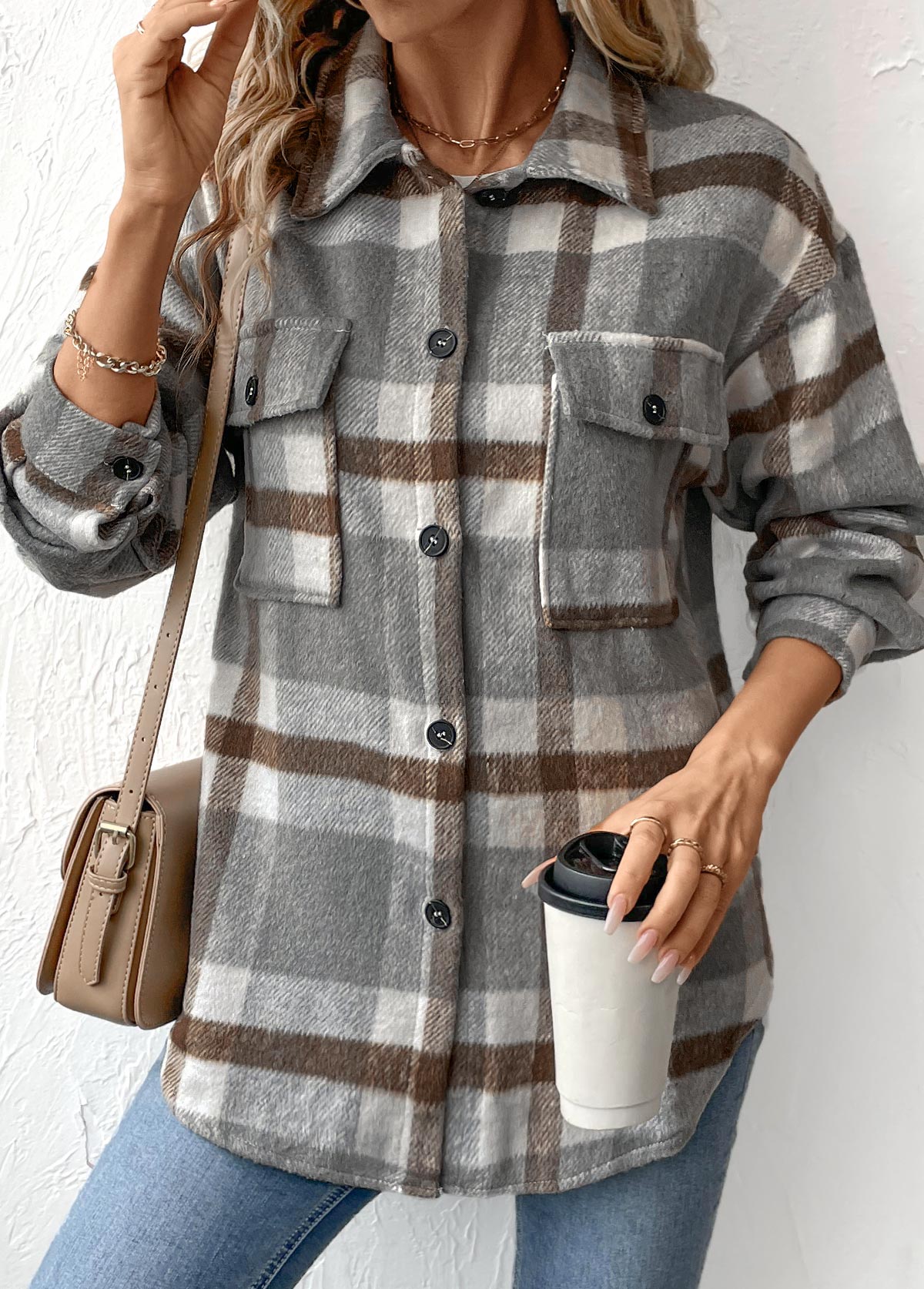 Plaid Tummy Coverage Grey Long Sleeve Coat