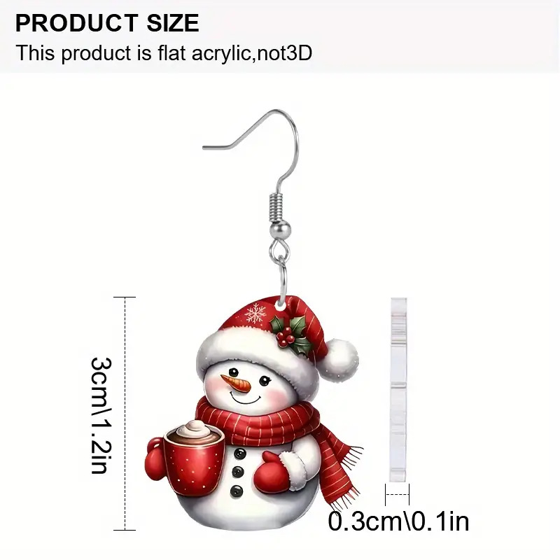 Christmas Red Snowman Print Acrylic Earrings
