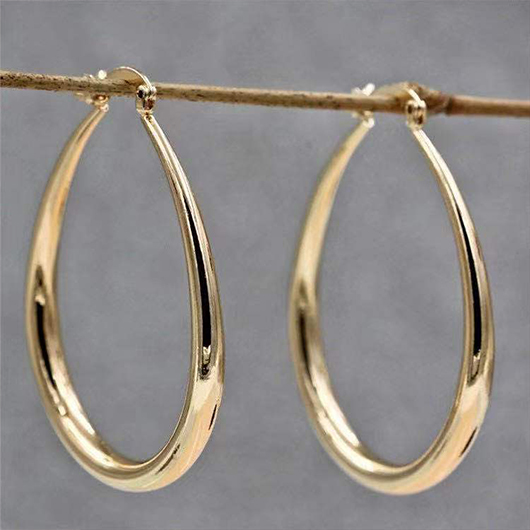 Golden Color Oval Metal Material Earrings