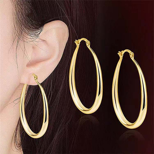 Golden Color Oval Metal Material Earrings