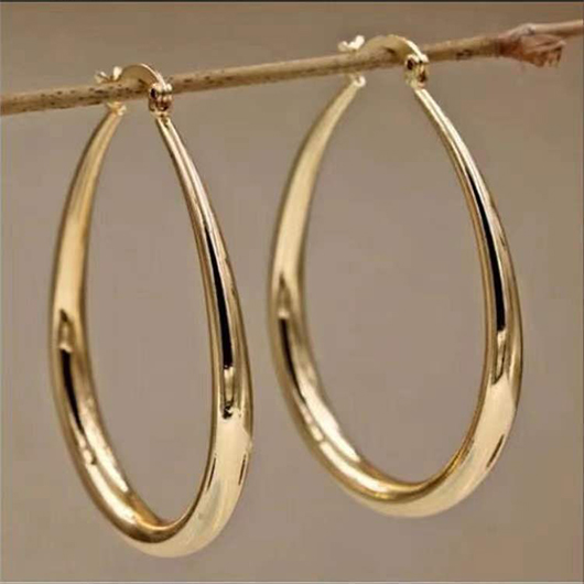 Golden Color Oval Metal Material Earrings