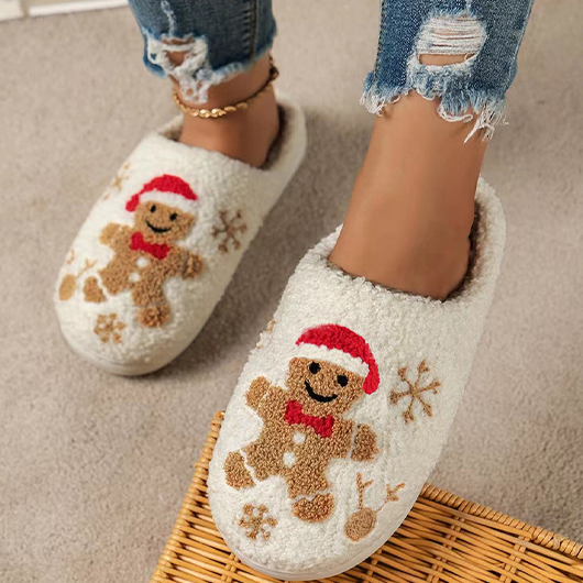 Beige Christmas Closed Toe Falt Slippers