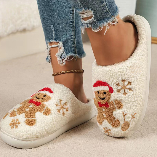 Beige Christmas Closed Toe Falt Slippers