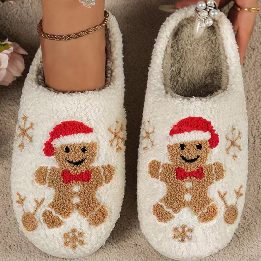 Beige Christmas Closed Toe Falt Slippers