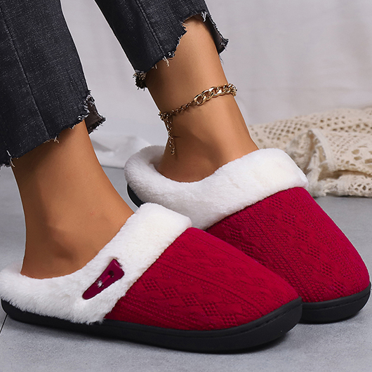 Women's Warm Fuzzy Slippers - Closed Toe, Plush Striped Design, Memory Foam, Indoor/Outdoor - View #8