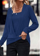 Dark Blue Fake 2in1 Square Neck Sweatshirt