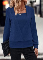 Dark Blue Fake 2in1 Square Neck Sweatshirt