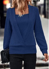 Dark Blue Fake 2in1 Square Neck Sweatshirt