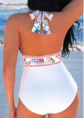 Paisley Print Patchwork White One Piece Swimwear