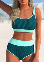 Patchwork Contrast Binding Turquoise Bikini Set