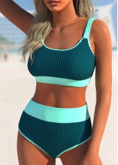 Patchwork Contrast Binding Turquoise Bikini Set