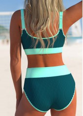 Patchwork Contrast Binding Turquoise Bikini Set