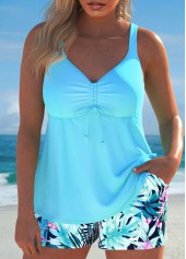Tropical Plants Print Patchwork Mint Green Tankini Set