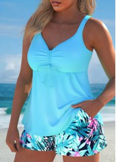 Tropical Plants Print Patchwork Mint Green Tankini Set