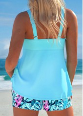 Tropical Plants Print Patchwork Mint Green Tankini Set