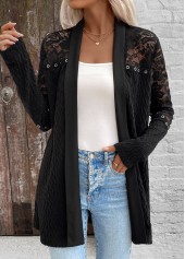 Patchwork Black Long Sleeve Light Cardigan