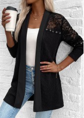Patchwork Black Long Sleeve Light Cardigan