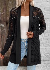Patchwork Black Long Sleeve Light Cardigan